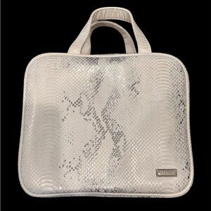 Stephanie Johnson large metallic silver snakeskin cosmetic bag